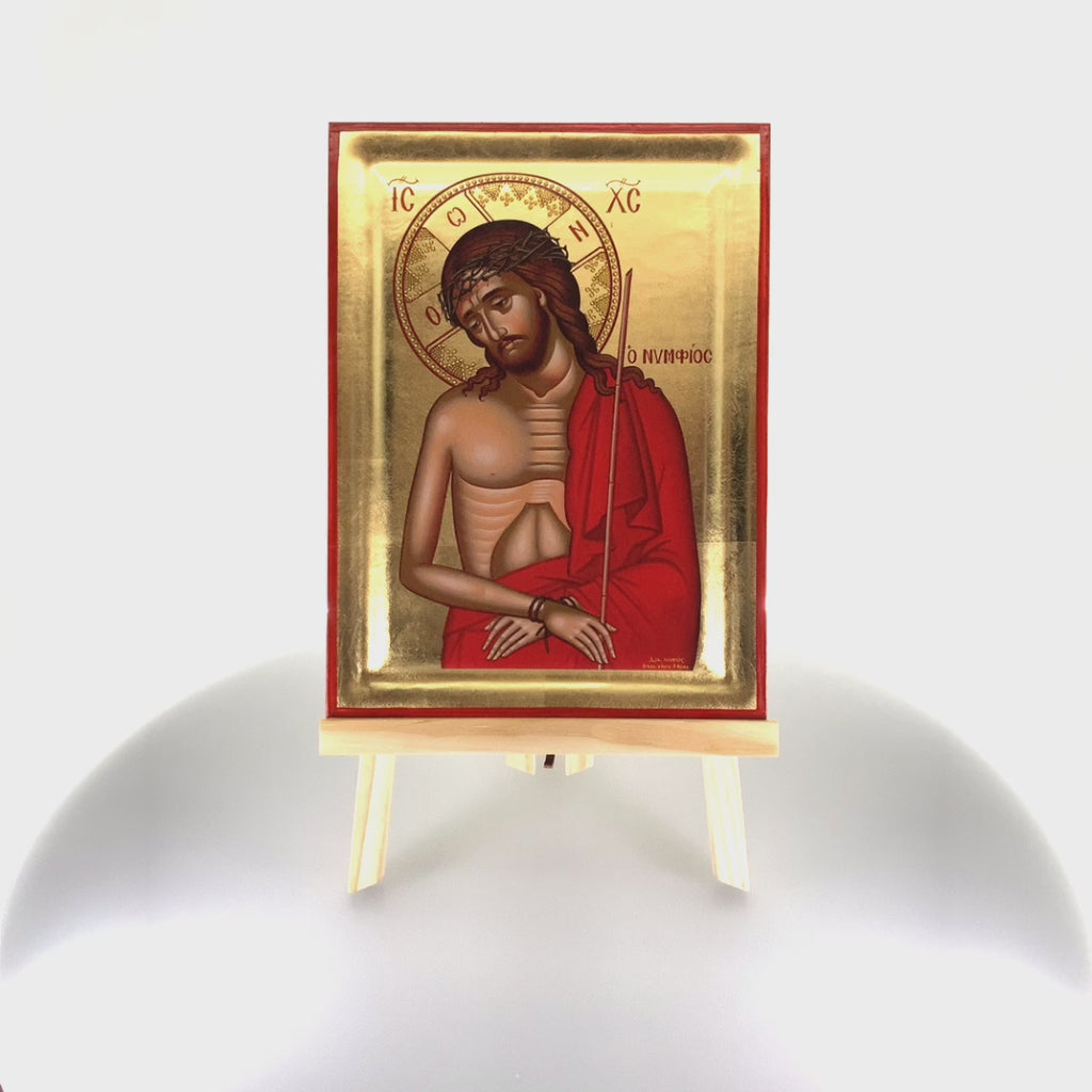 Jesus Christ The Bridegroom Christian Icon on Wood with Gold Leaf