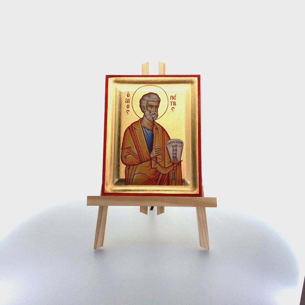 Saint Apostle Peter Greek Orthodox Wood Icon with Gold Leaf