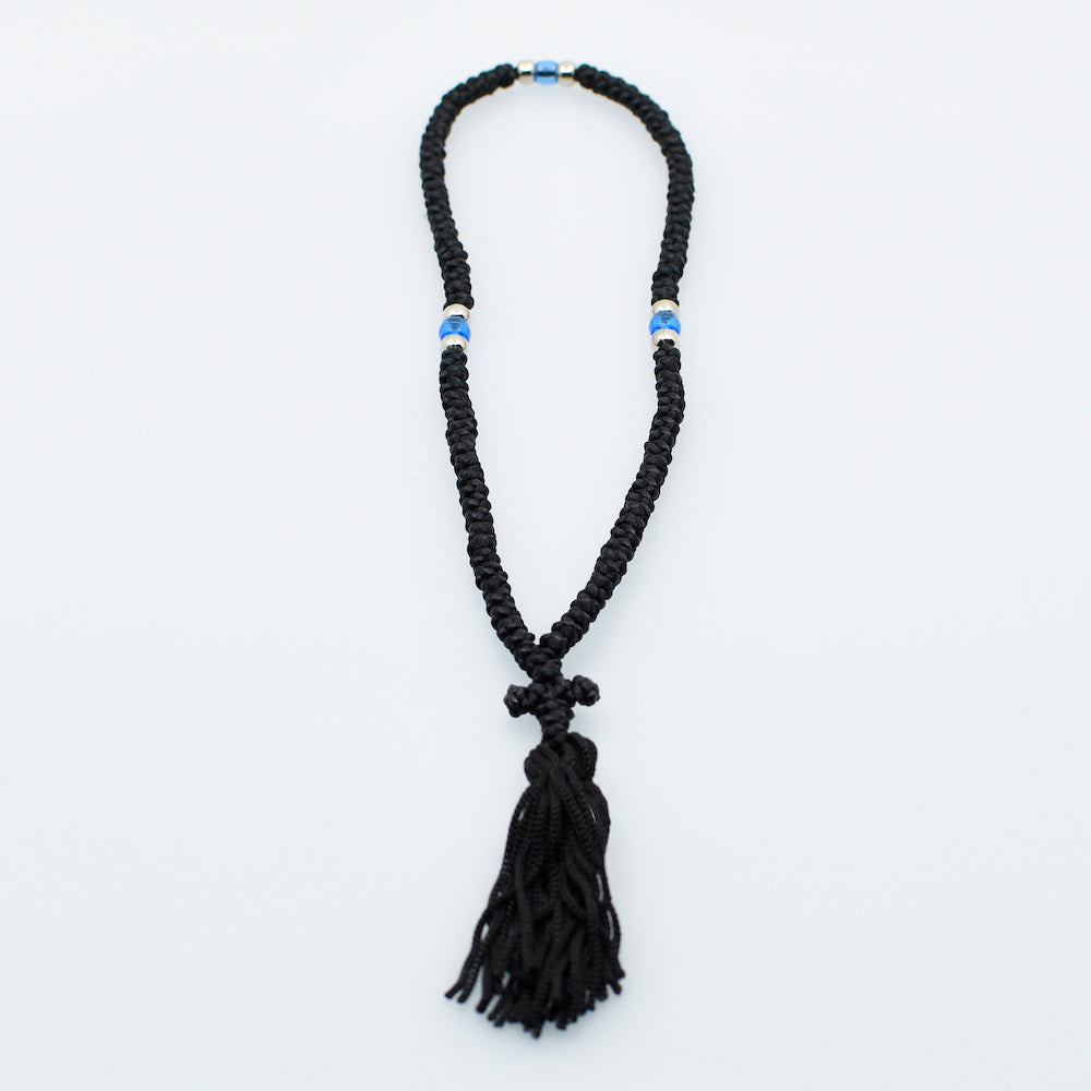100 Knots Prayer Rope Komboskini - Black Silk Thin Rope with Blue Bead –  Agiografia Icons