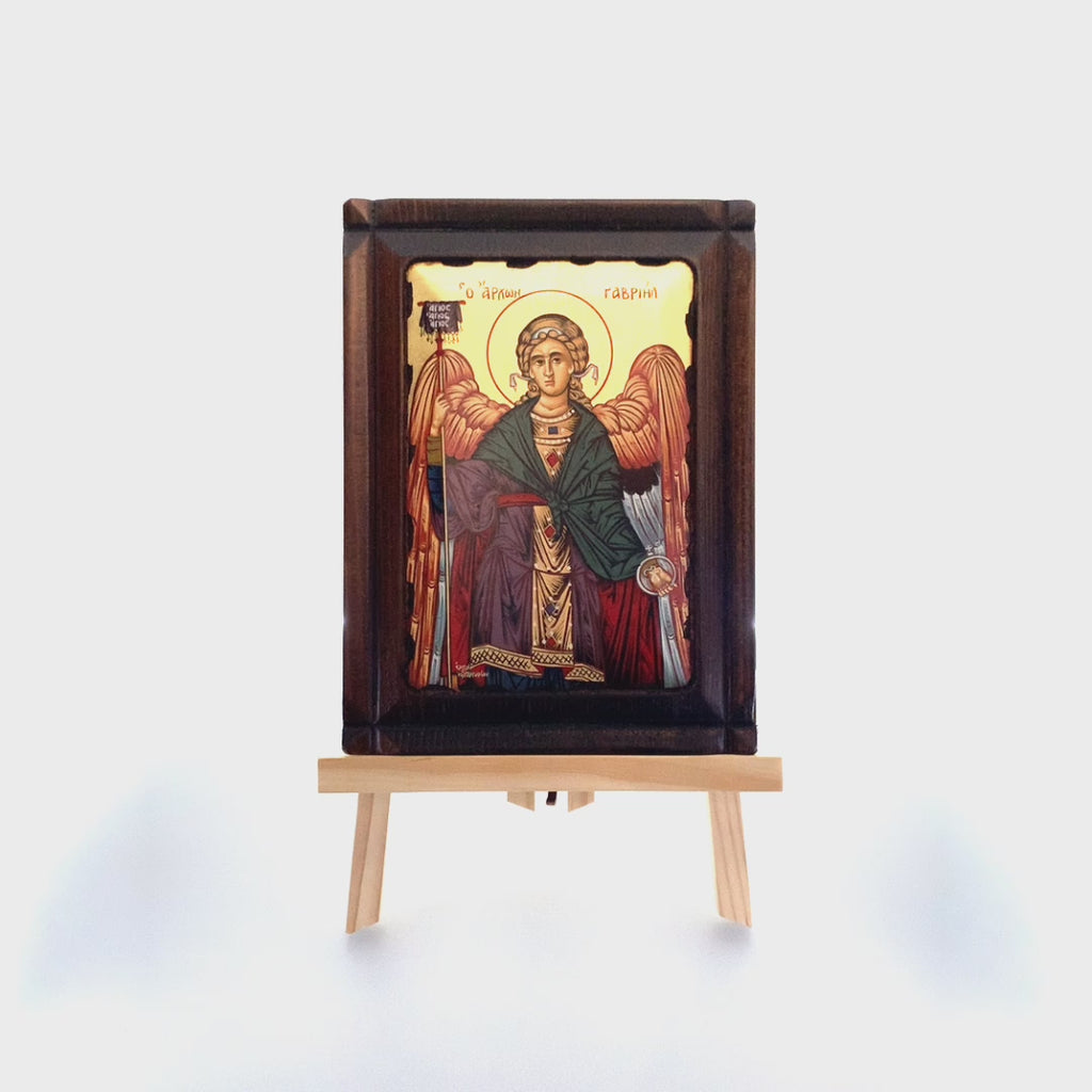 Archangel Gabriel Eastern Christian Icon on Wood with Gold Leaf