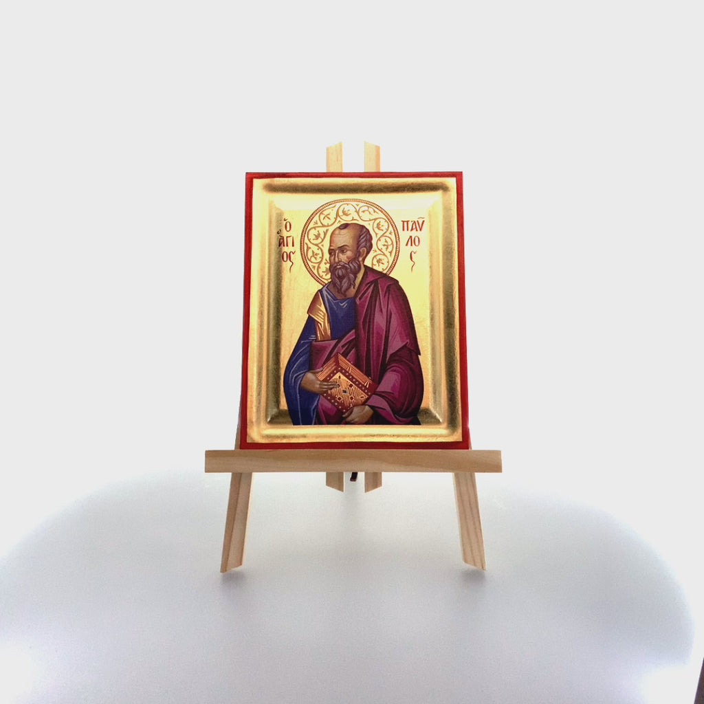 Saint Apostle Paul Greek Orthodox Wood Icon with Gold Leaf