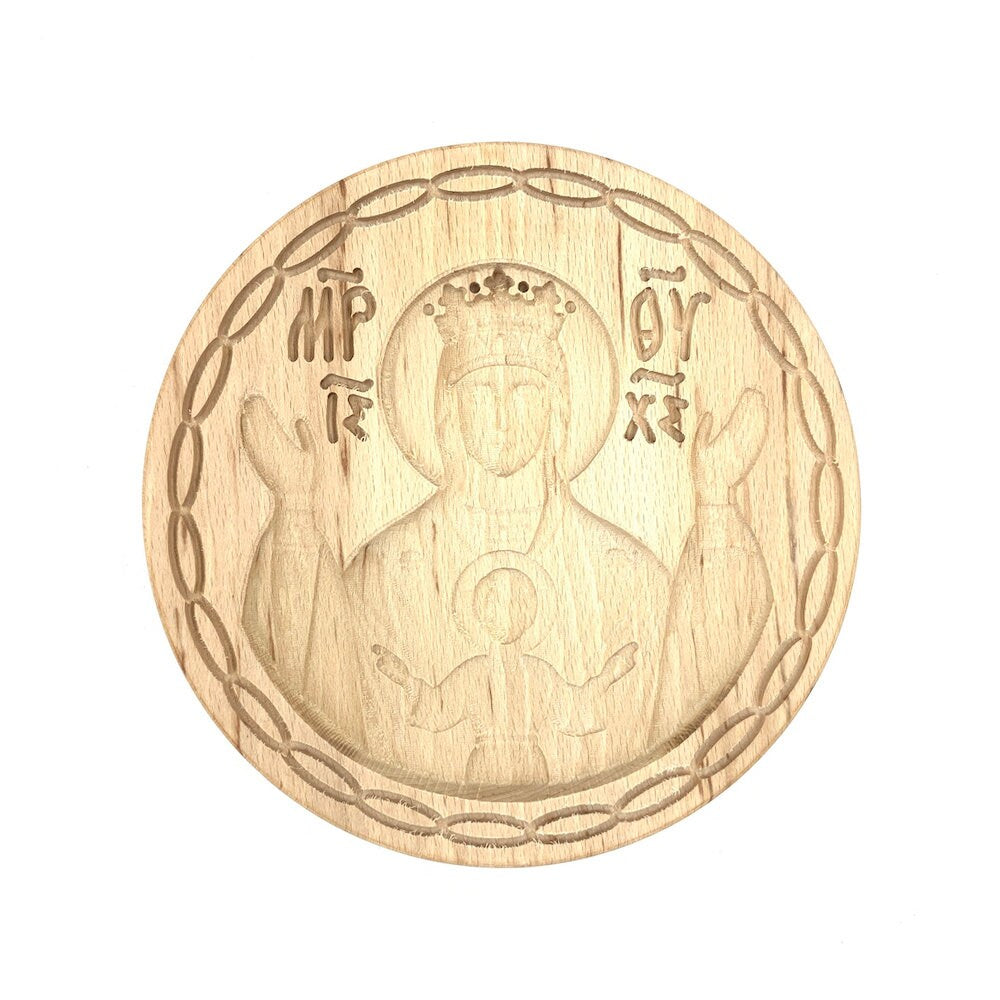 Virgin Mary Holy Bread Prosphora Seal - 16cm - Natural wood - Christian Orthodox Stamp - Traditional Orthodox Prosphora - Jesus Christ