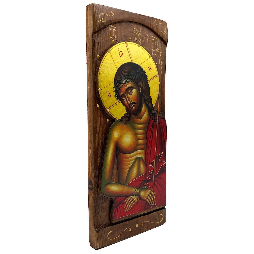 Jesus Christ - The Bridegroom - Wood curved Byzantine Christian Orthodox Icon on Natural solid Wood
