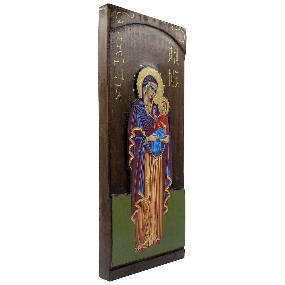 St Anna - Wood curved Byzantine Christian Orthodox Icon on Natural solid Wood